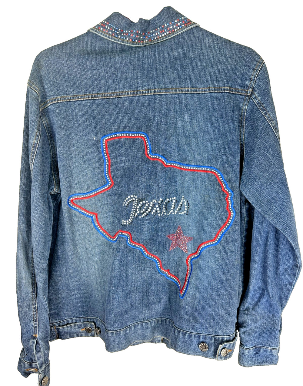 Mirasol Texas Rhinestone Denim Jacket Western Patriotic Style M NWT
